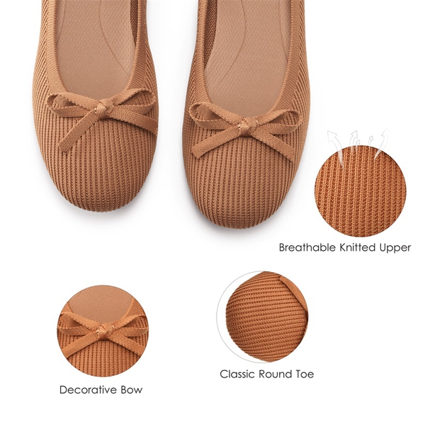 Comfortable Round Toe Knit Ballet Flats - TAN - 3